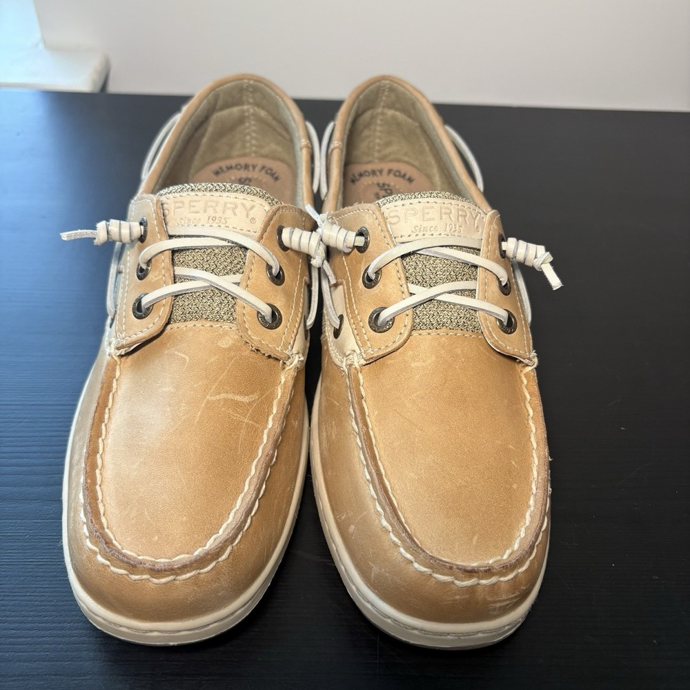 Sperry Woman's Beige Boat Shoes Memory Foam Leather Lace Up Size 9.5 - Picture 4 of 5